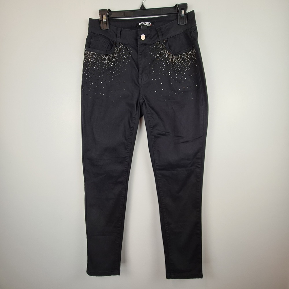 Picadilly Canada Womens Black Rhinestone Embellished Skinny Jeans Size 8 Ankle